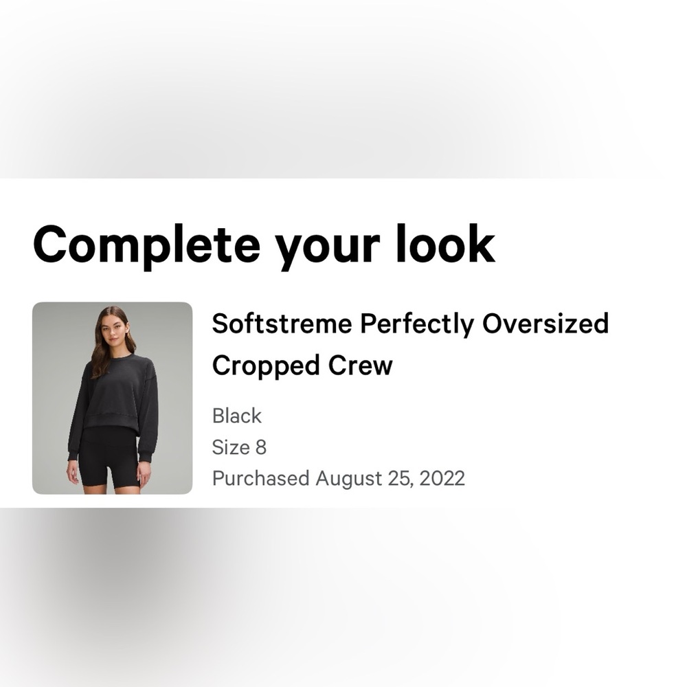 Lululemon softstreme oversized crew, size 8.  Black